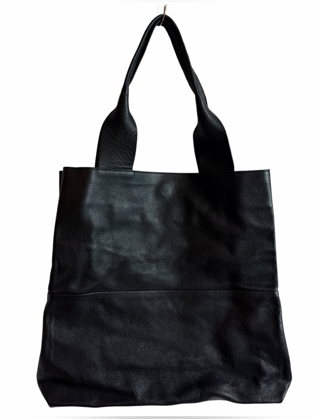 COS Black Pebbled Leather Tote Bag Gold Zip Front Pocket - Picture 2 of 11